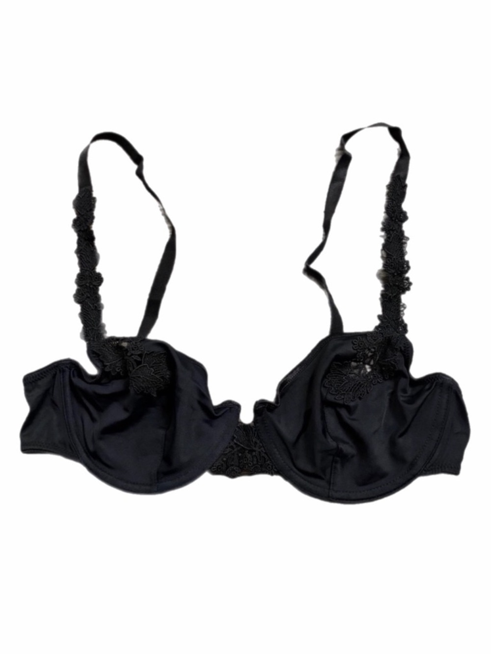 80s/90s European Vintage Lisca Embroidered Lace Unlined Bra (Black) 36B